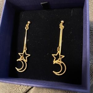 Gold Moon and Star Dangly earrings